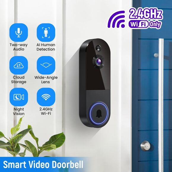 Wireless Video Doorbell Camera with Receiver, AI Detection, 2-Way Talk, 2.4G - Picture 8 of 8